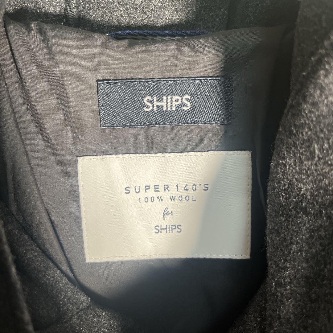 美品 SHIPS SUPER140's ウール100% レザー ダッフルコート