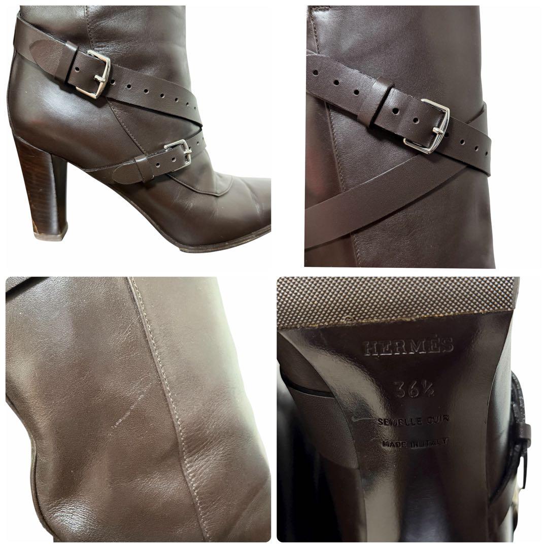 HERMES エルメス ベルトデザイン ヒール ロングブーツ ブラウン HERMES エルメス ベルトデザイン ヒール ロングブーツ ブラウン