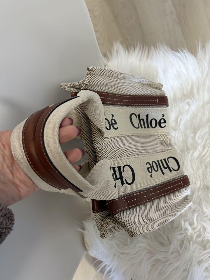 chloe リネン製WOODYスモールトートバッグ