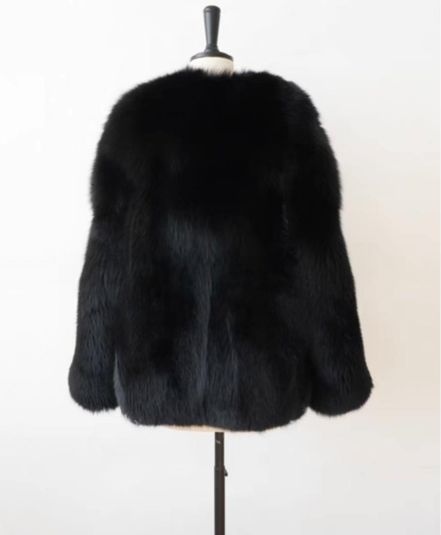 【在庫有】 美品 キツネ毛皮コート 黒 ジャケット・アウター