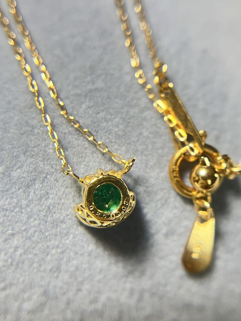 K18WG エメラルド ダイヤモンド ペンダントネックレス 0.23ct D0