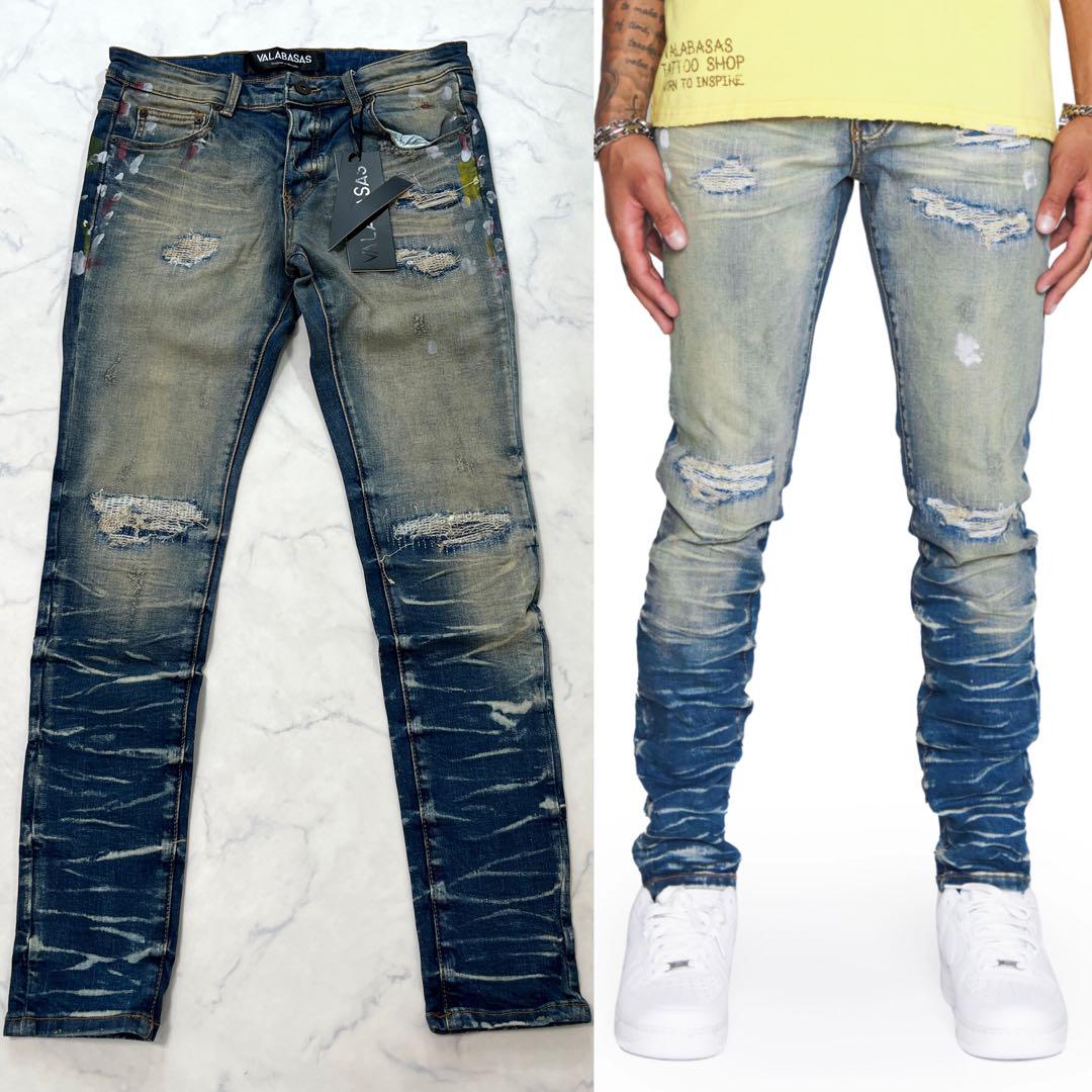 valabasas バラバサス クラッシュリペアスキニーデニム 30 新品 黒 valabasas バラバサス クラッシュスキニーフレアデニム ブラック