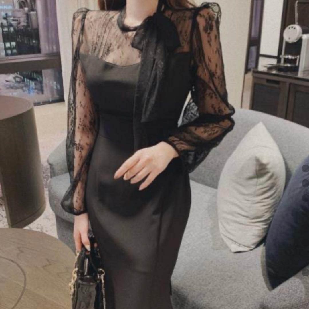 黒 レース ワンピース お呼ばれ ドレススーツ・フォーマル・ドレス