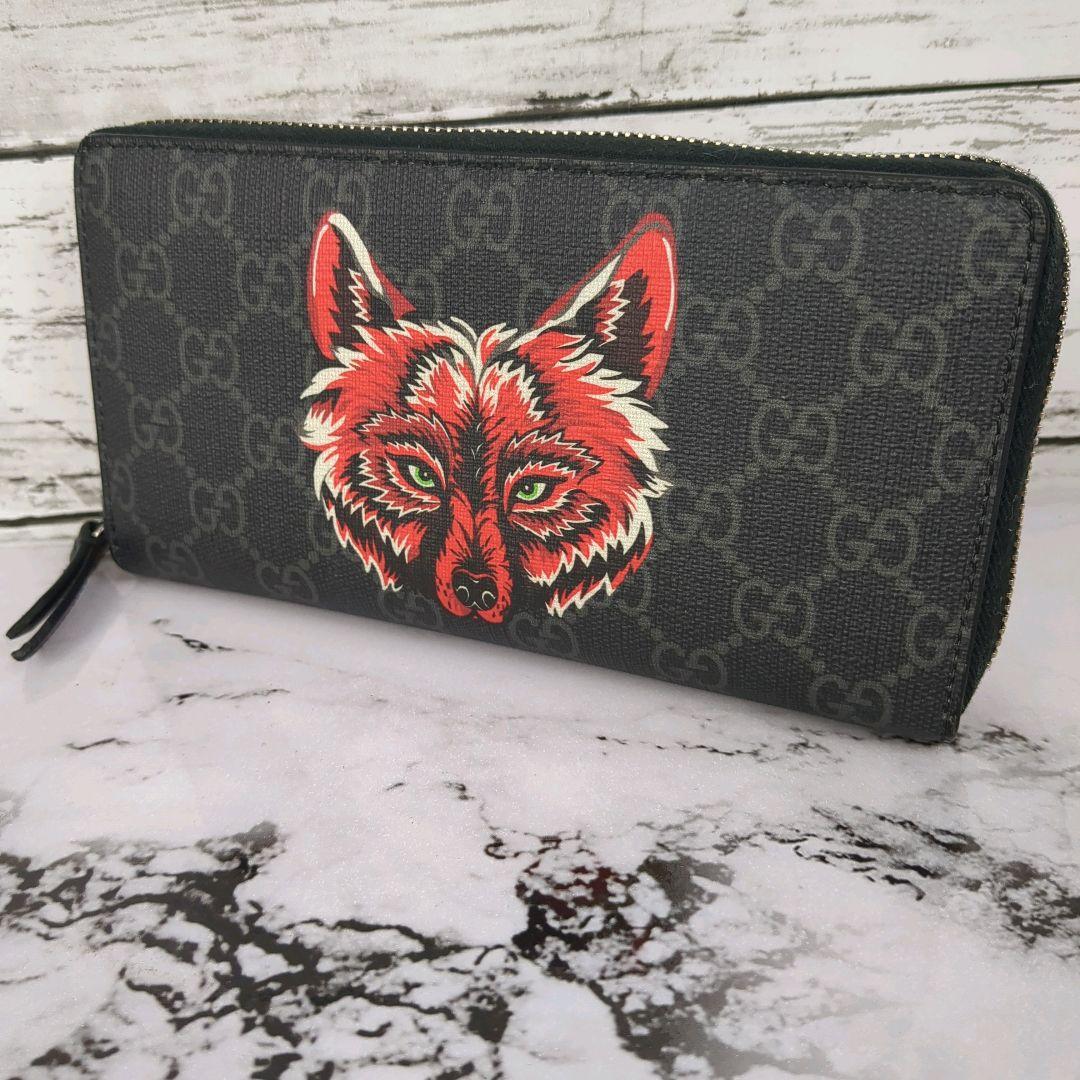 【美品】GUCCI☆GGスプリーム　ウルフ　タイガー　ラウンドジップ　長財布
