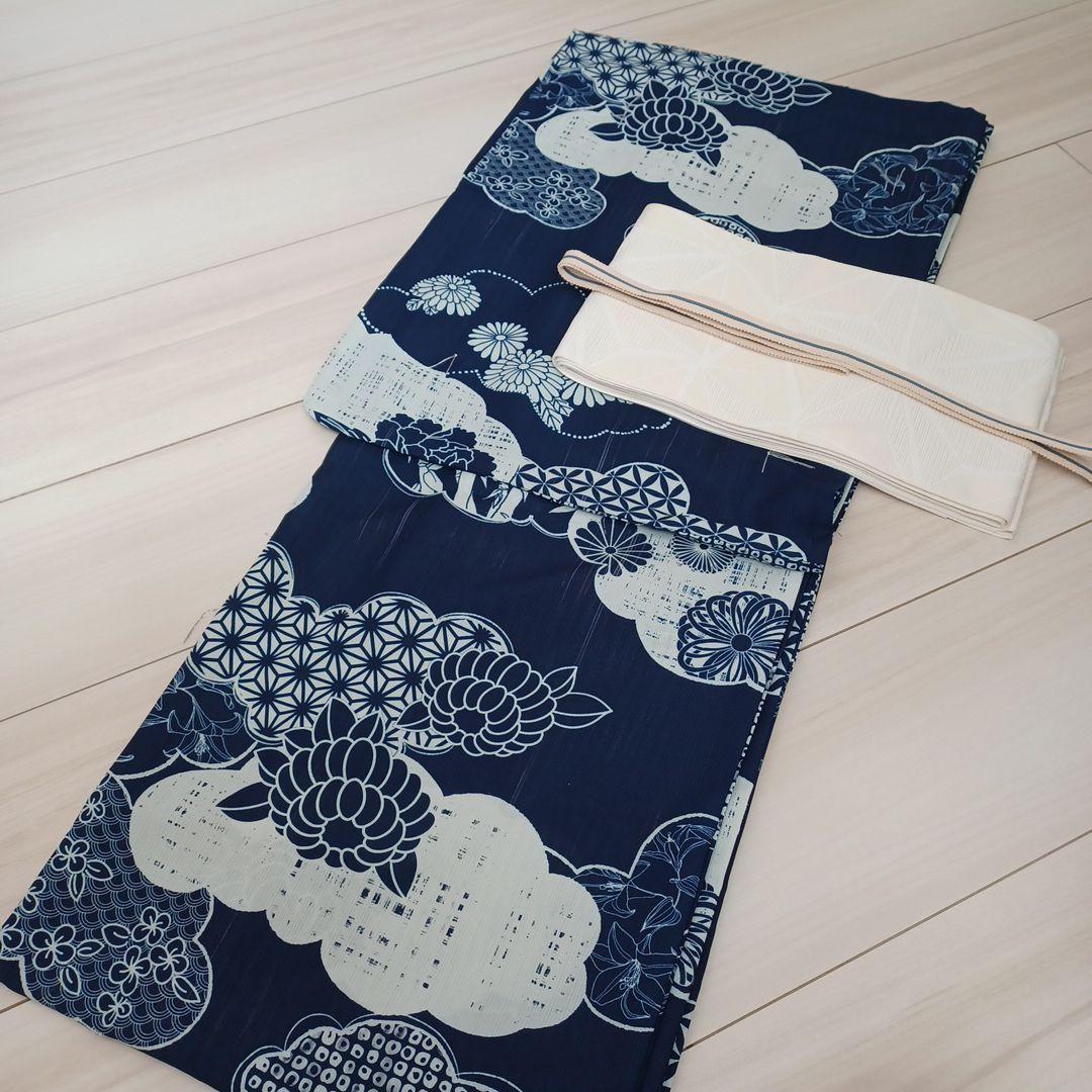 新品☆呉服屋♪吸水速乾！大人上品な濃紺 夏着物 浴衣3点セット