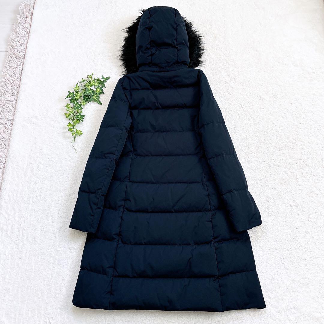 Theory 3way ロング ダウンコート フード ファー Aライン 紺色 S
