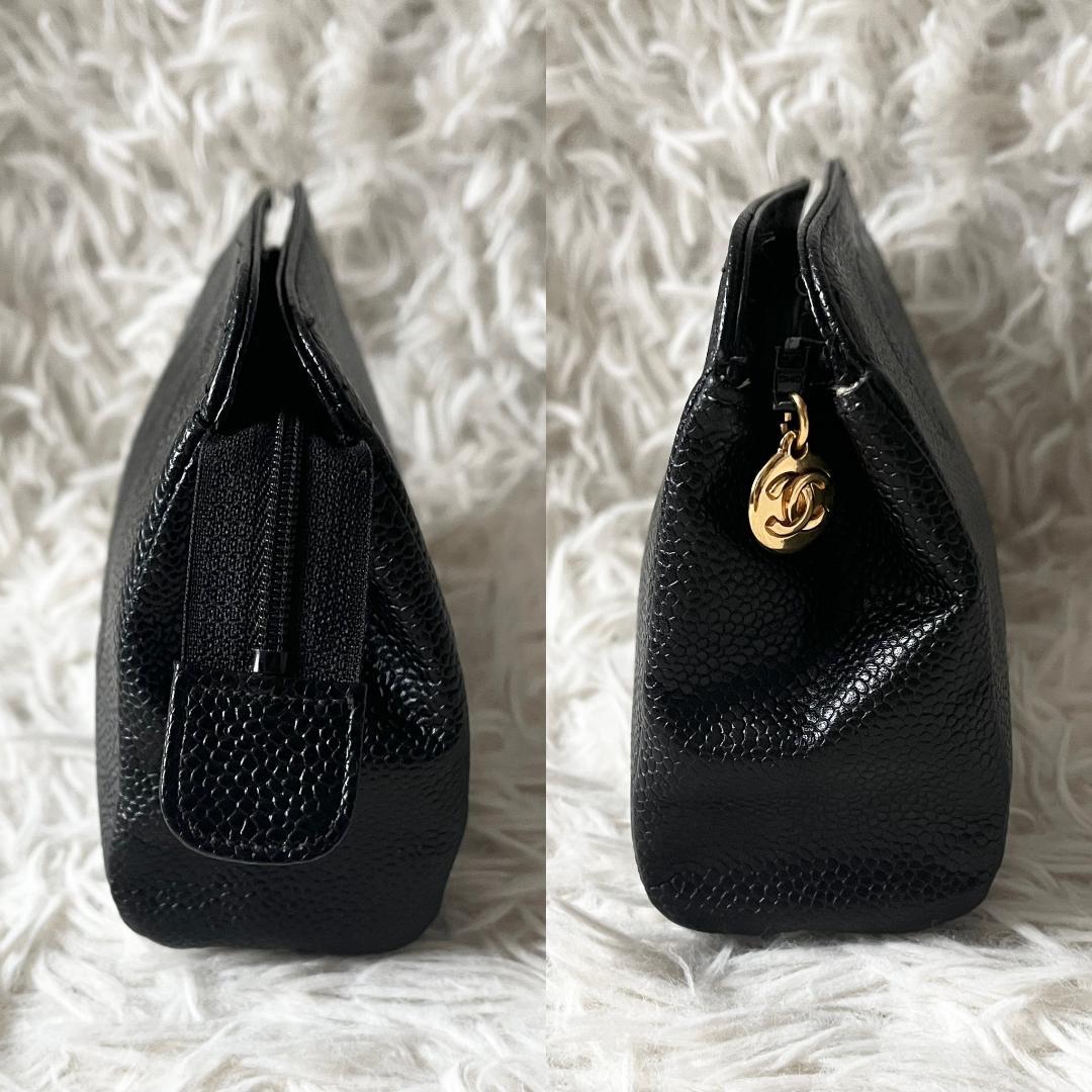 美品 CHANEL シャネル キャビアスキン ポーチ ゴールド金具