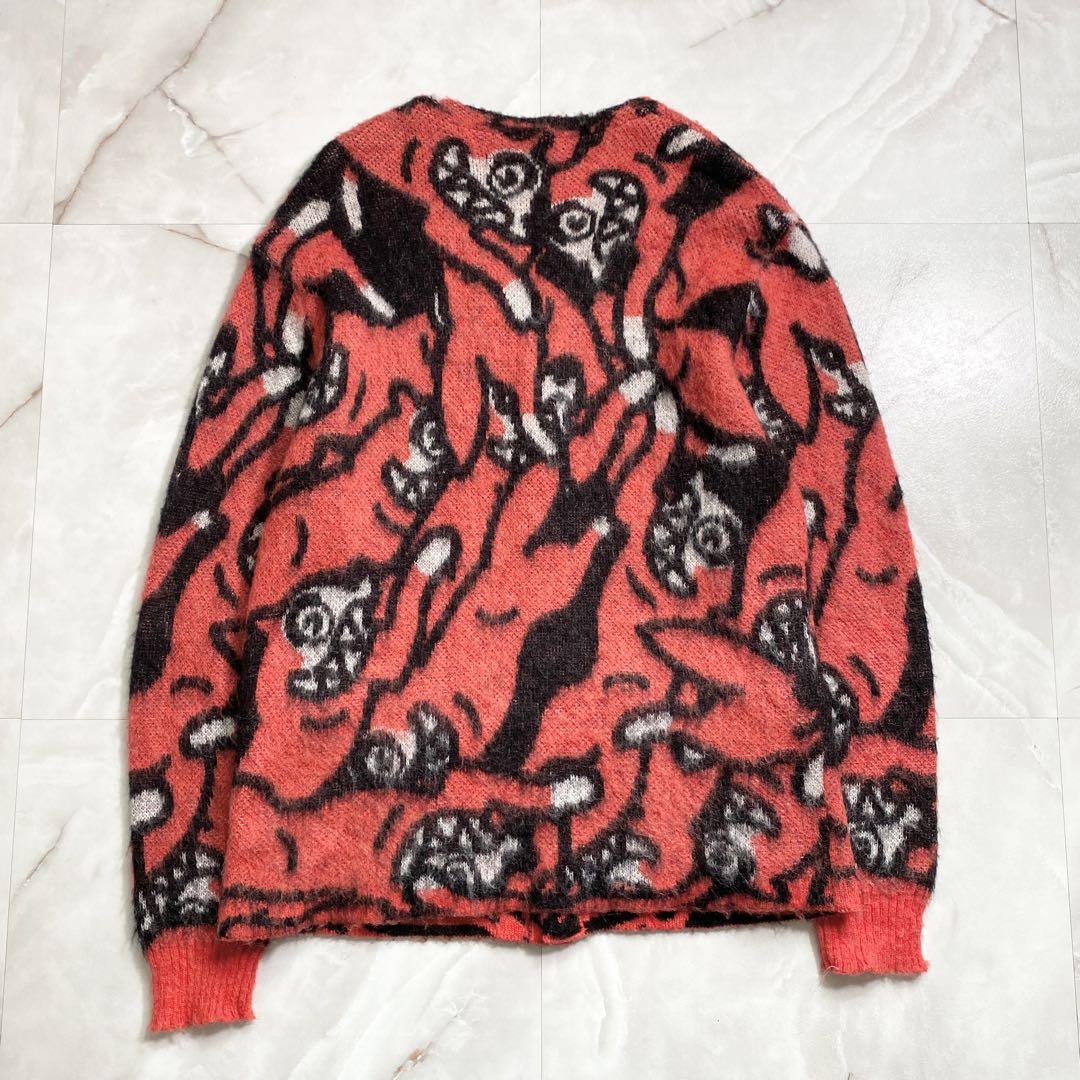 A14918 美品　アイスクリーム　ドッグパイルカーディガン　モヘア　赤系　L