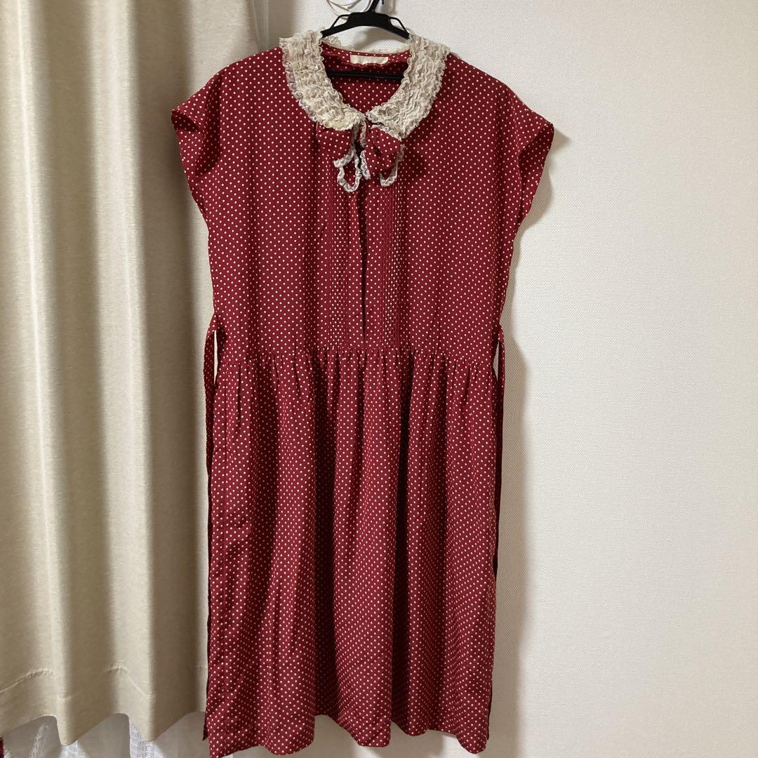 ピンクハウス 赤いドットワンピース 可愛い レトロ