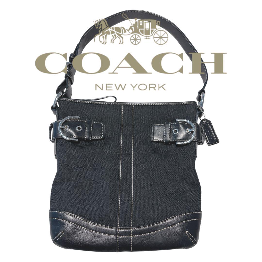 ［美品］COACH コーチ　ワンショルダー　シグネチャー　ブラック/黒　小さめ