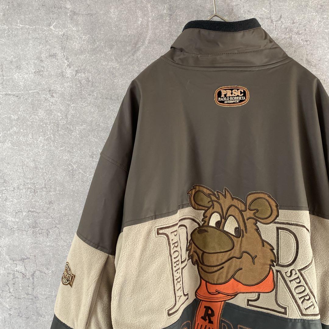 Paolo Robe クマ刺繍ジャケット　ジップアップ　レトロ　XLメンズ ab