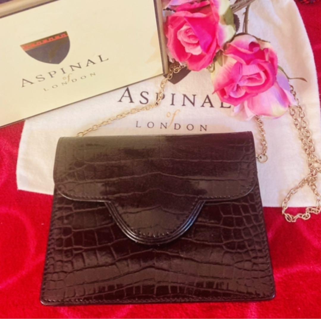 Aspinal of London クロコダイル型押しパーティバッグ
