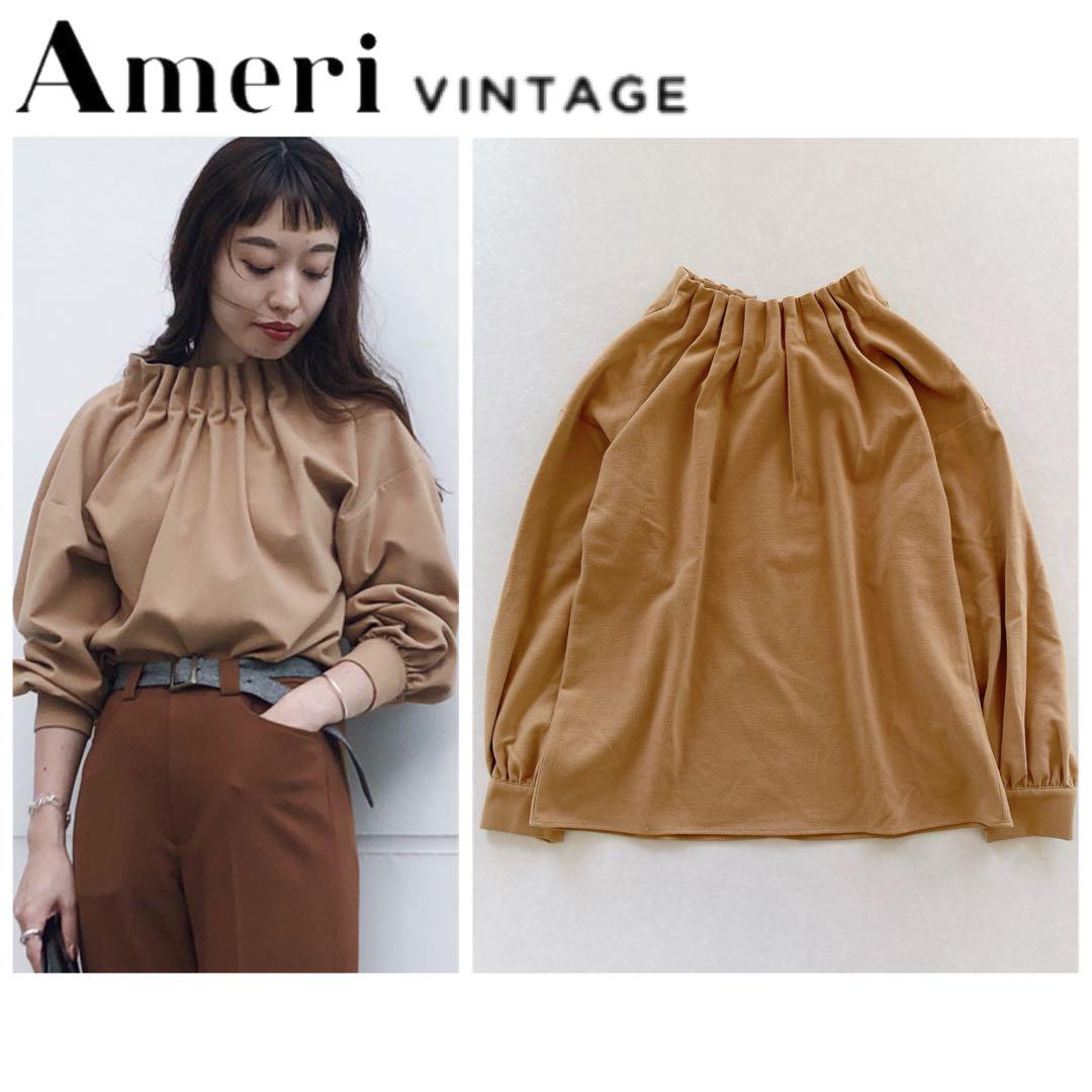 【美品】Ameri アメリ クラウンカラーブラウス ギャザー トップス リボン