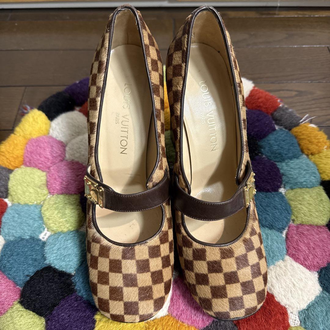 LOUIS VUITTON ルイヴィトン パンプス ダミエ ハラコ 37