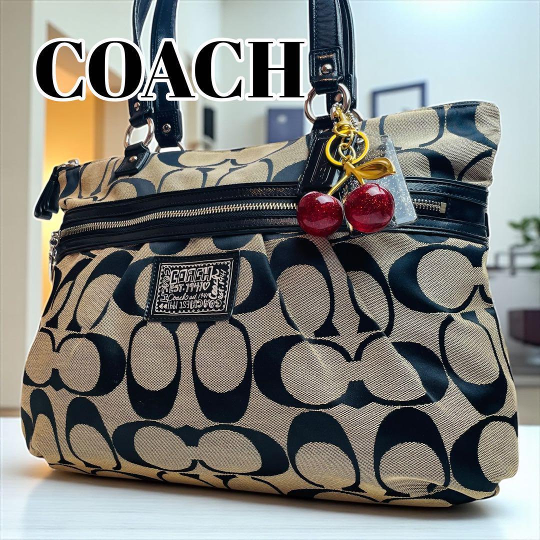 COACH コーチ ポピー シグネチャー トートバッグ キャンバス ブラック