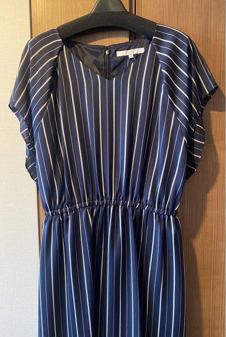 日本製　新品アンタイトル ワンピース　紺ネイビーストライプ　フォーマルワールド