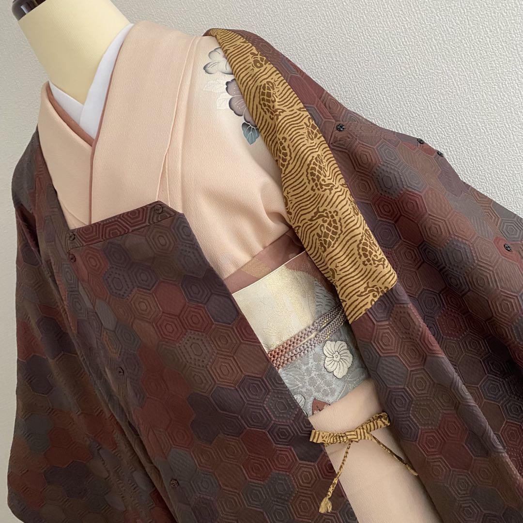 美品 正絹 道行コート 和装コート おしゃれ 亀甲文様