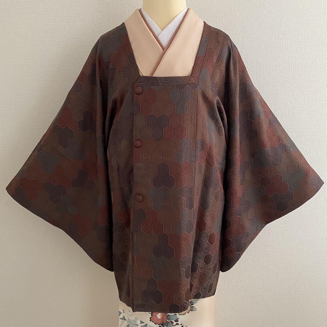 美品 正絹 道行コート 和装コート おしゃれ 亀甲文様
