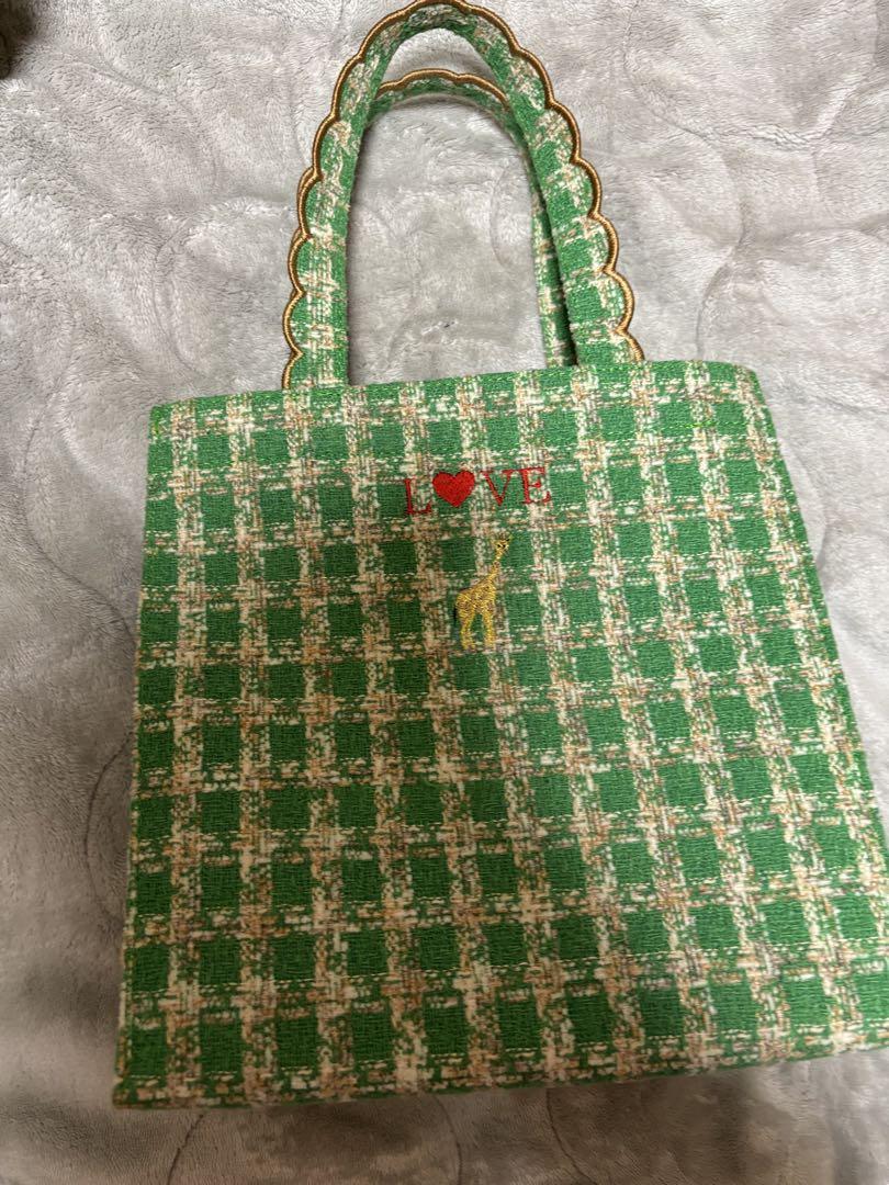 elu フルールトートバッグ☆グリーン　ツイード 9,000円