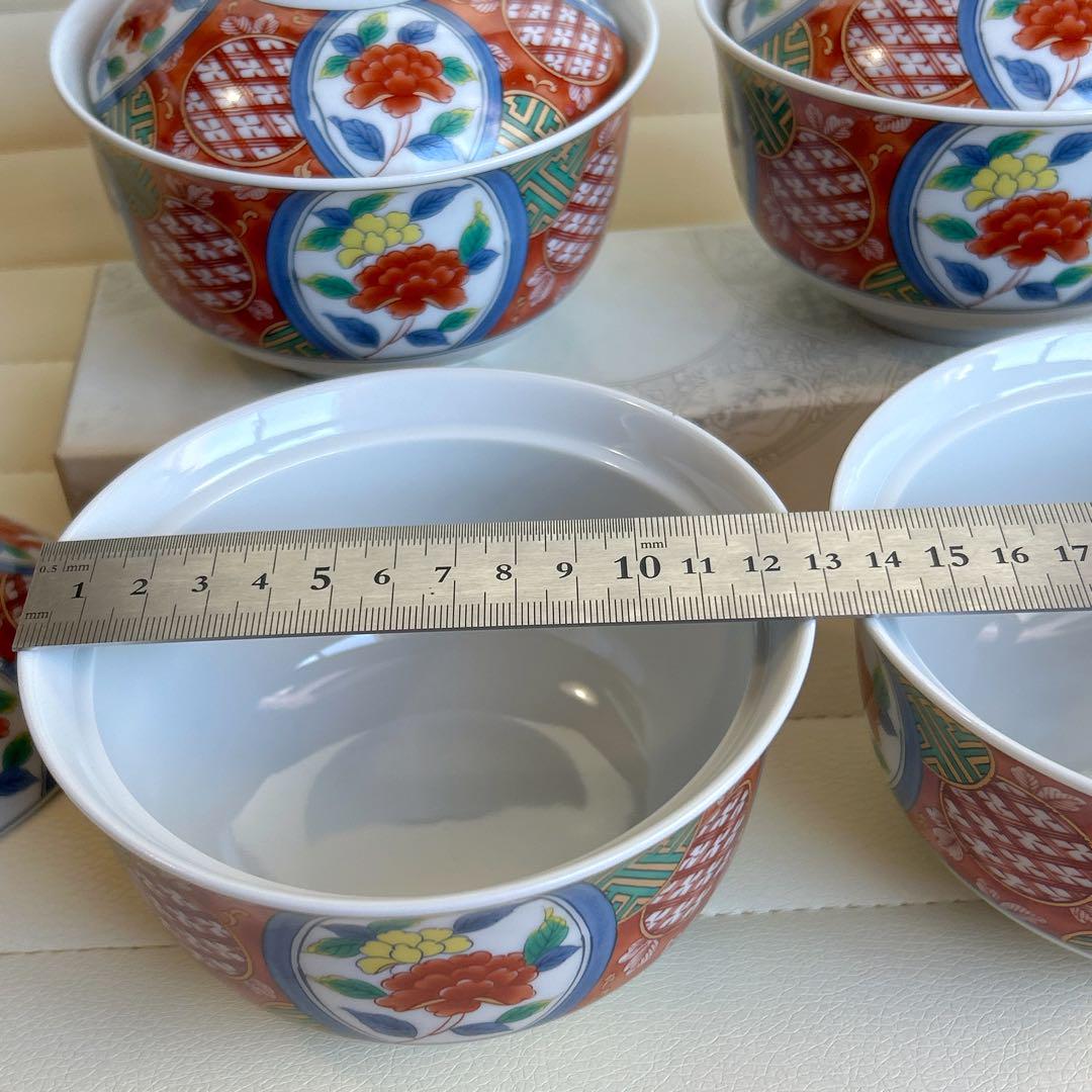 有田焼　南風窯　赤絵　蓋付き丼ぶり揃　4客　どんぶり　色絵　古伊万里　雑煮碗