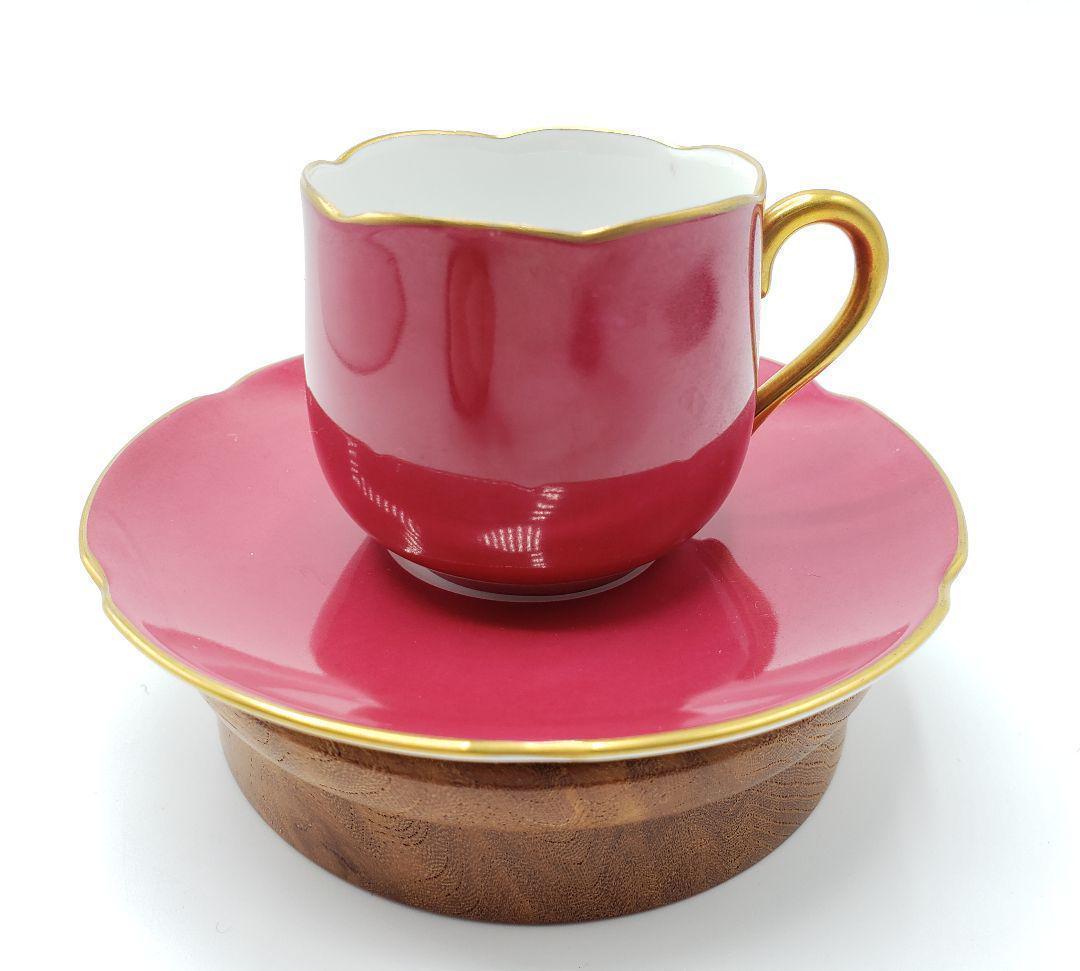 大倉陶園 チューリップ型 デミタスカップ ソーサー コーヒーカップ レッド 金彩