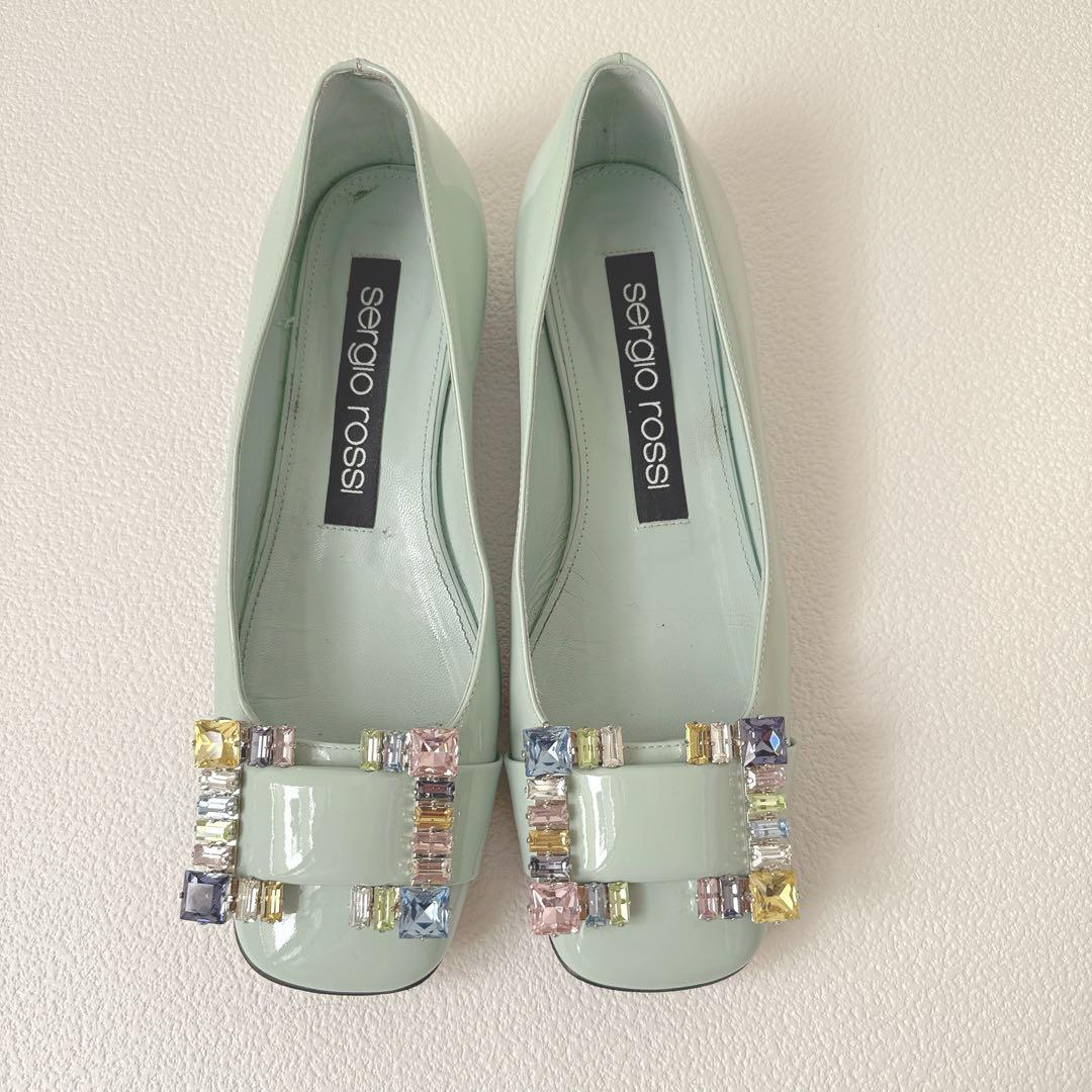 36サイズ　Sergiorossiセルジオロッシビジューフラットシューズ　ミント
