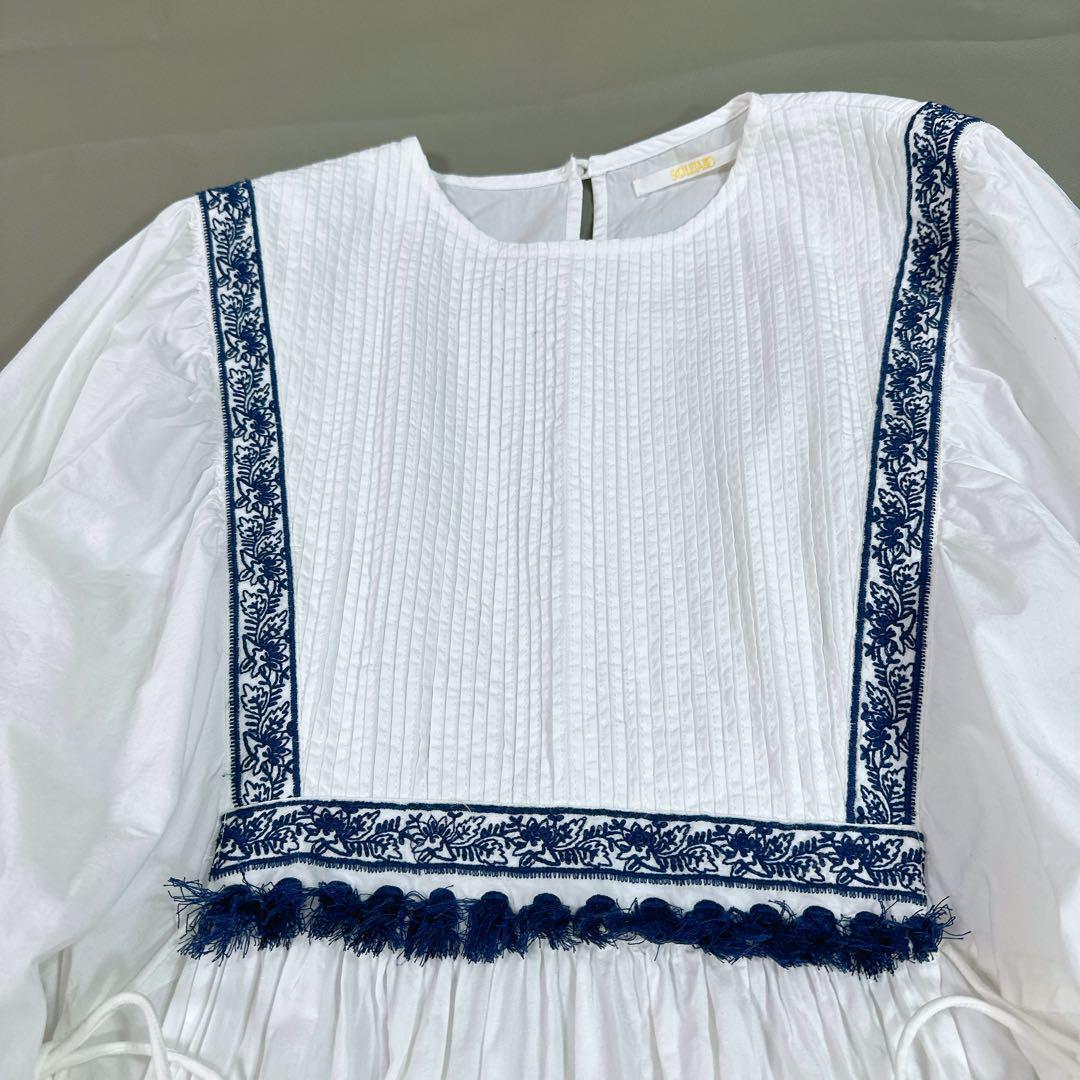 ソレイアード ワンピース ピンタック 刺繍 ロング 長袖 インド綿 フリンジ ソレイアード ワンピース ピンタック 刺繍 ロング 長袖 インド綿