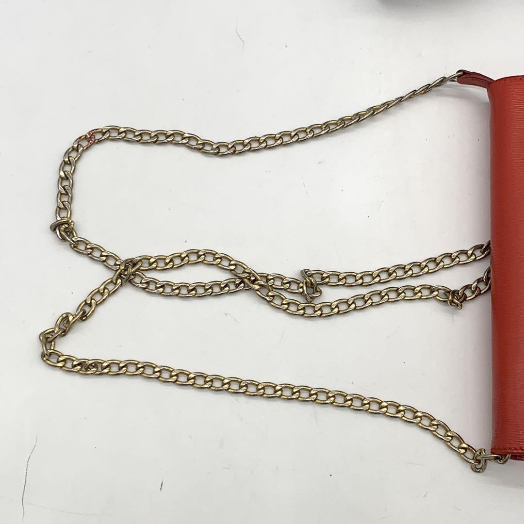 美品　PRADA　プラダ 　長財布 　チェーンウォレット　 ゴールド金具　レッド