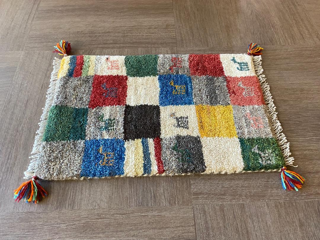 ギャッベ ペルシャ絨毯 59x39cm ギャベ 玄関マット 手織り ラグ 絨毯