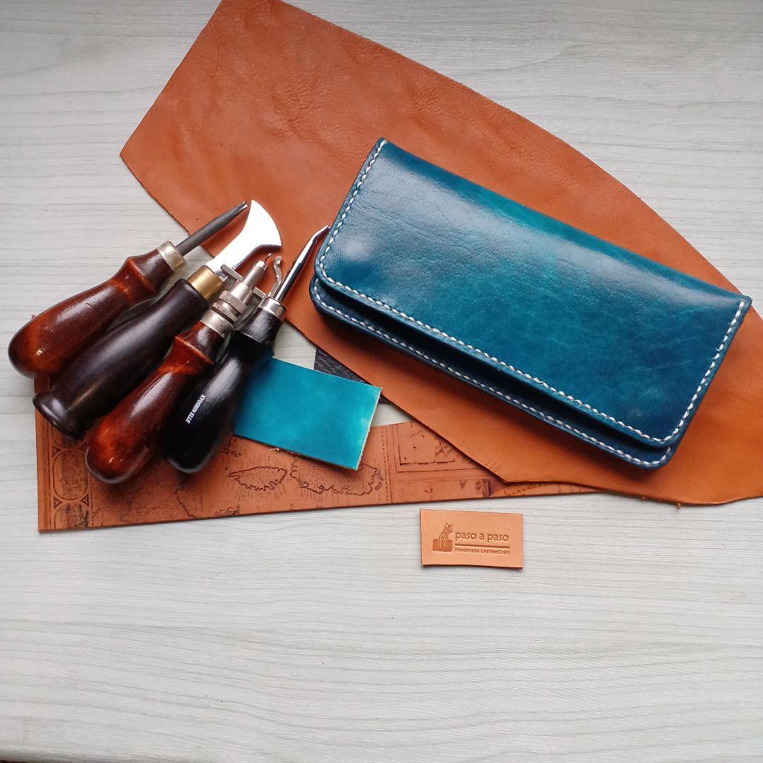 トラッカーウォレット ロング ターコイズブルー ムラ染め ハンドメイド トラッカーウォレット ロング ターコイズブルー ムラ染め ハンドメイド