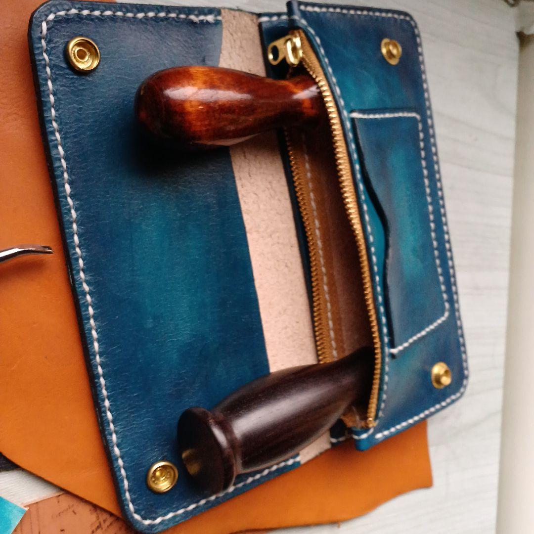 トラッカーウォレット ロング ターコイズブルー ムラ染め ハンドメイド トラッカーウォレット ロング ターコイズブルー ムラ染め ハンドメイド