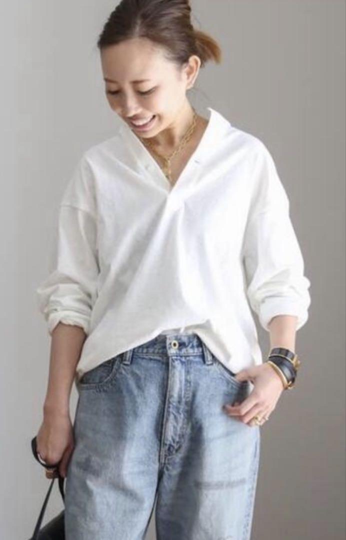 新品【AMERICANA/アメリカーナ】ヘンリー ロングスリーブ Tシャツ白
