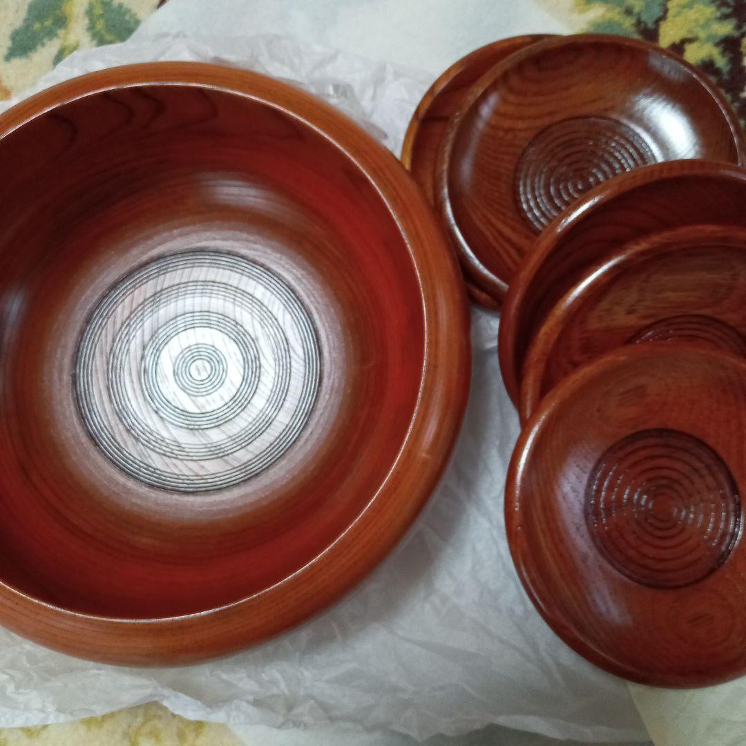 伝統漆工芸本欅菓子器、茶托セット