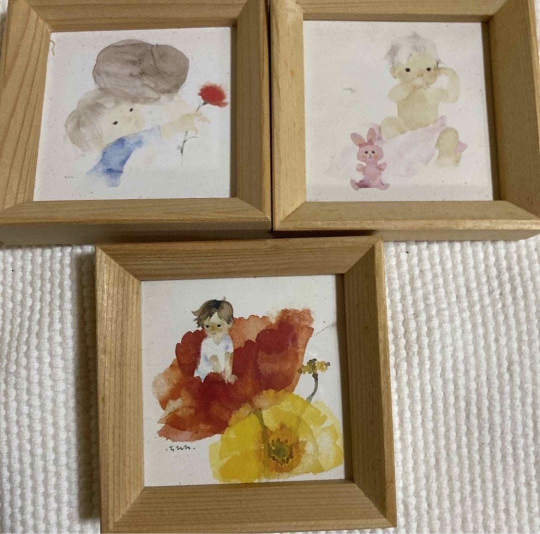 いわさきちひろ　額縁絵画3点セットおまけ付き