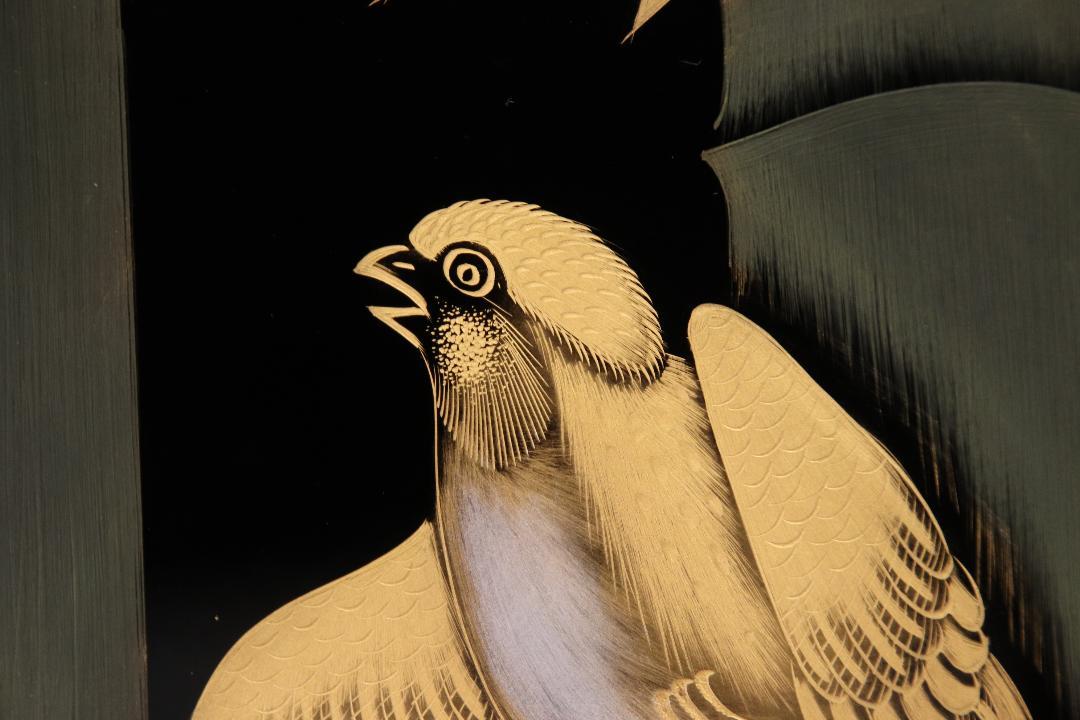 人気 本物保障 造 沈金蒔絵 竹鳥乃図 彫漆 pZgRM-m79726222467 額装 輪島塗 漆額 古坂栖崖 SALE新品
