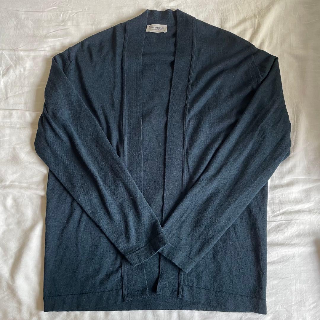 廃盤 ジョンスメドレー ボタンレスカーディガン M ウール オリオングリーン