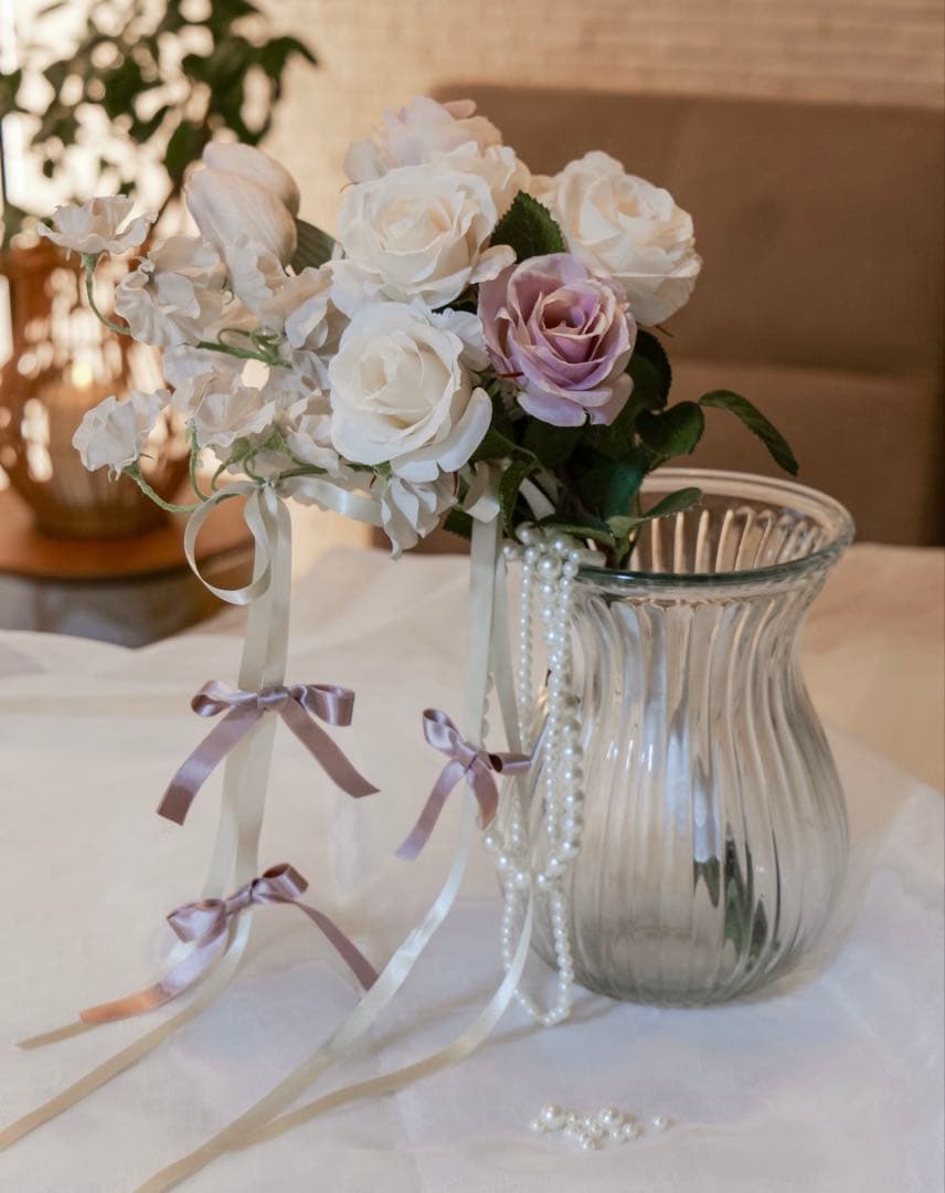 ウェディングブーケ くすみピンク ローズ バラ アーティフィシャルフラワー