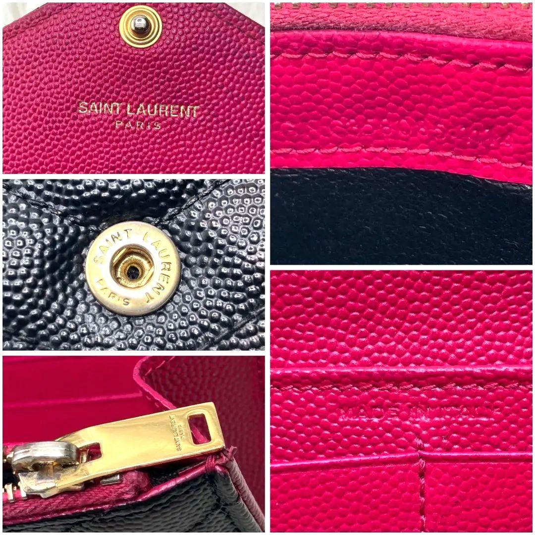 美品✨サンローラン♡バイカラー　フラップ長財布　キャビアスキン　Ｖキルティング