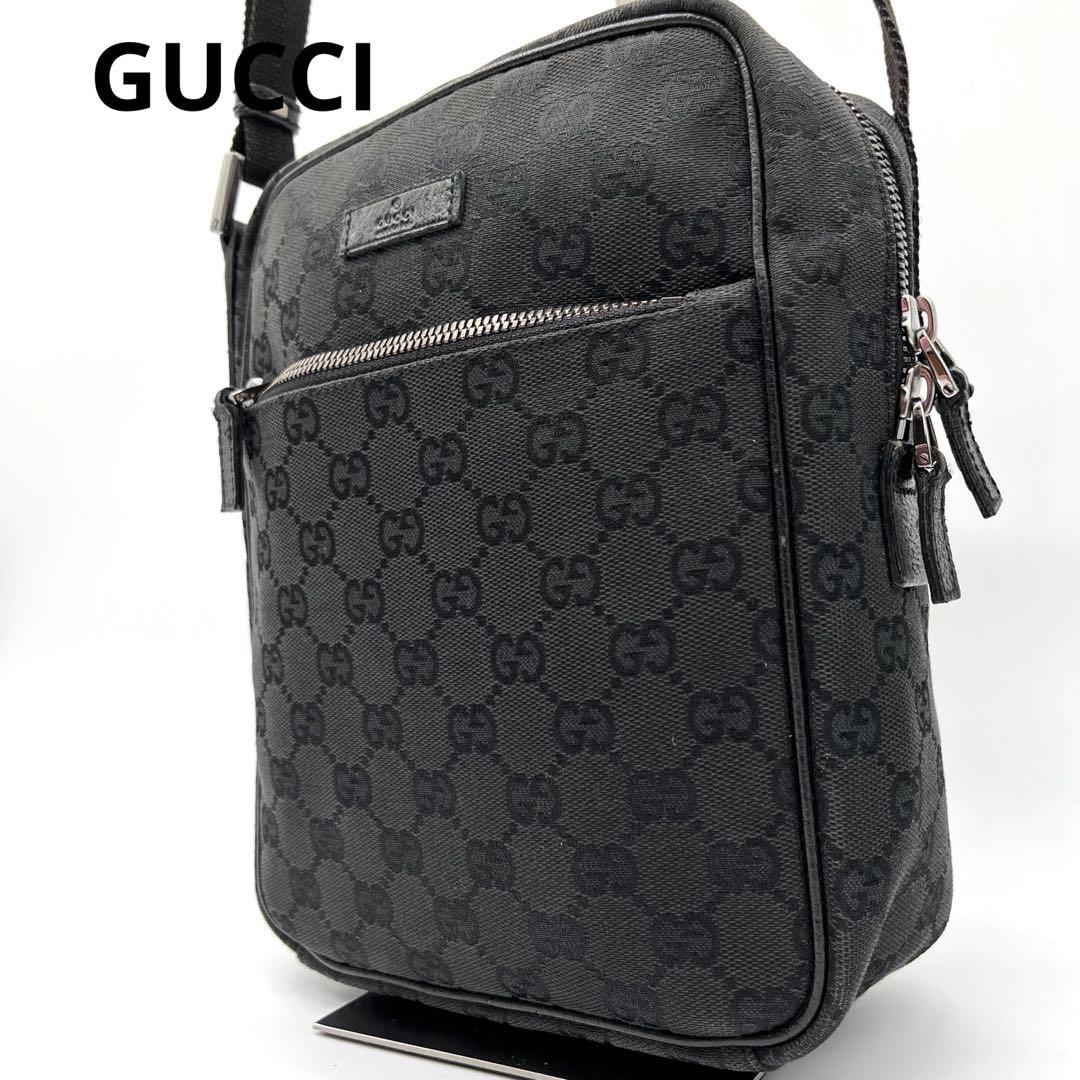 極美品】 GUCCI グッチ ショルダーバッグ GGキャンバス 黒 03136