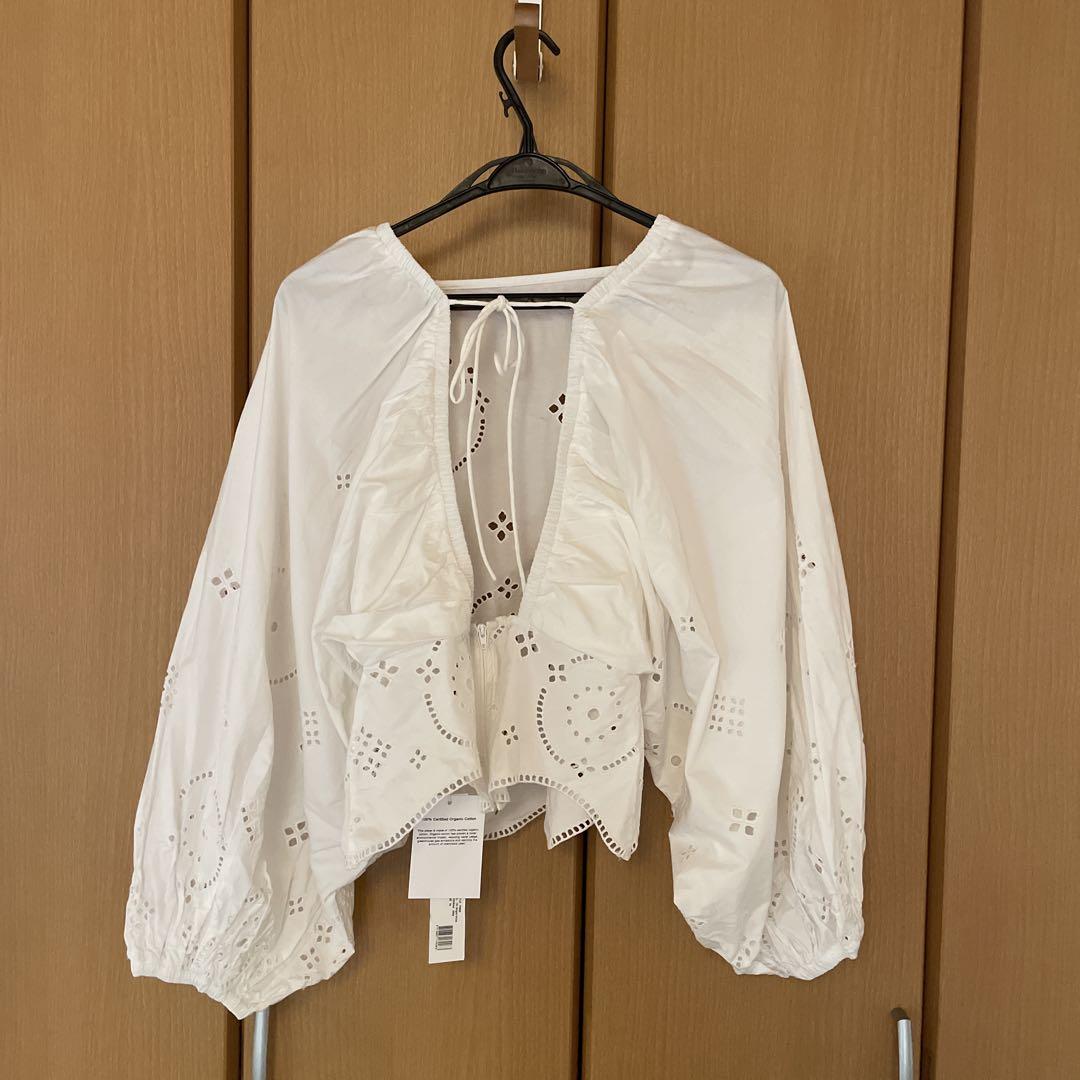 新品タグ付き】GANNI／ガニー イギリス刺繍ブラウス 34 白 ※送料