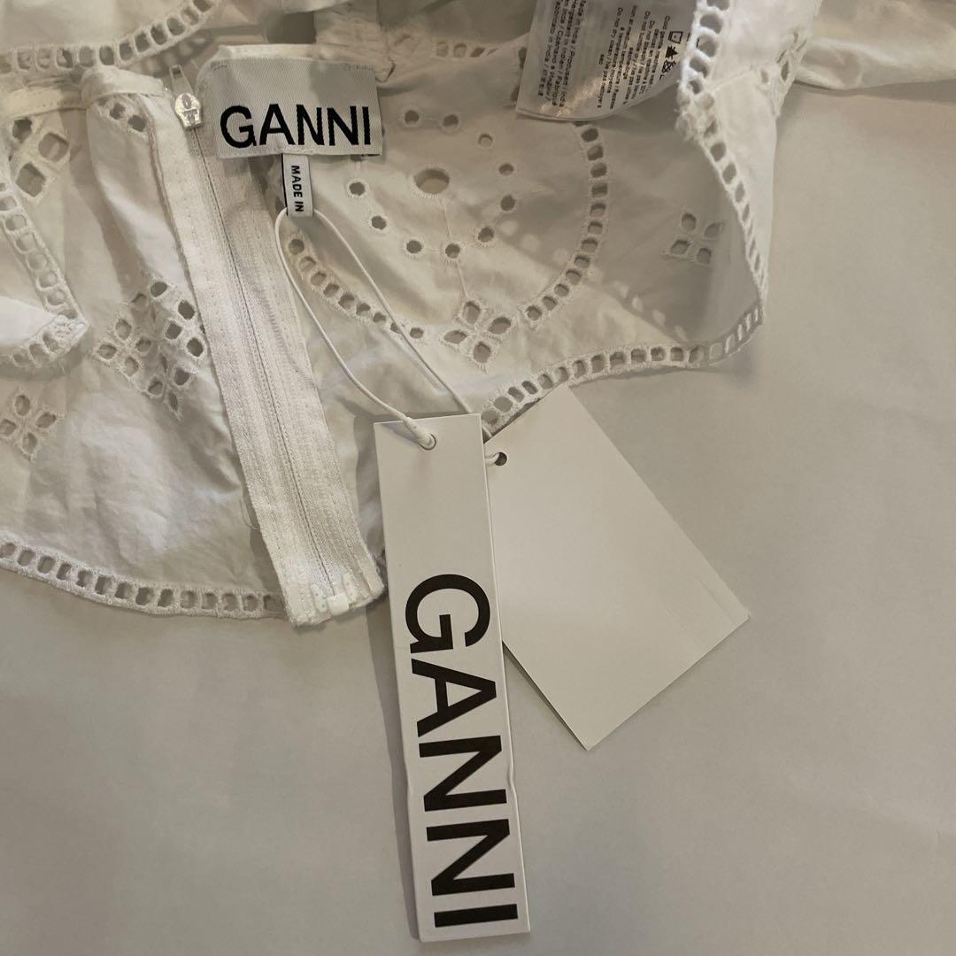 GANNI コットンブラウス タイバック イギリス刺繍 - メルカリ