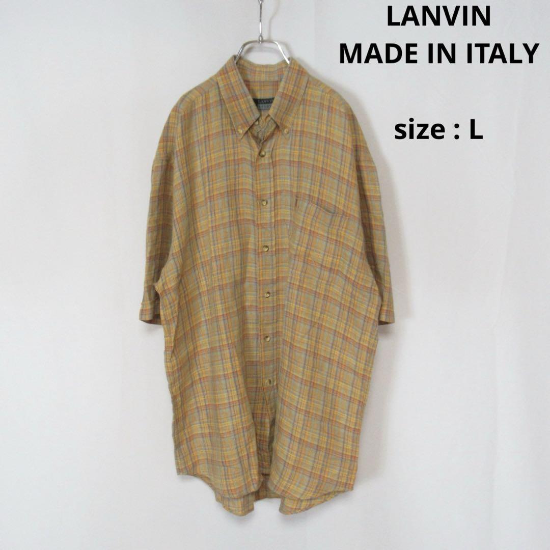 【値下げ◎】 LANVIN / 90s ボタンダウン リネン チェック シャツ