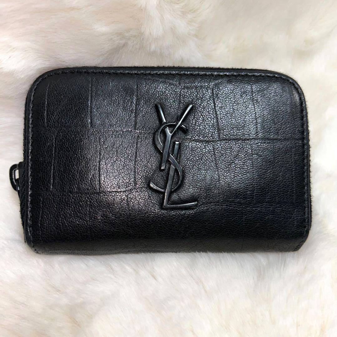 希少 極美品✨サンローラン コインケース YSL カサンドラ クロコ型押し 黒