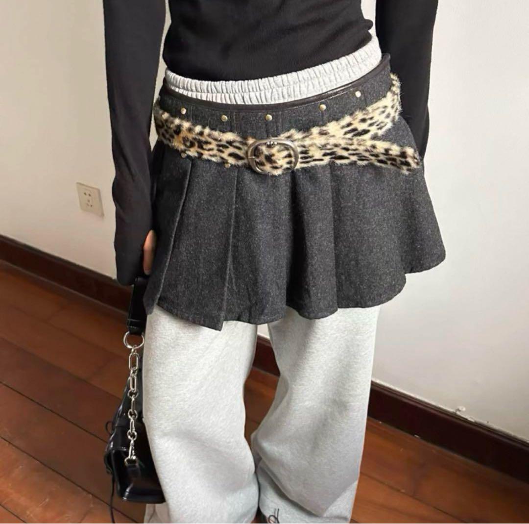 Y2K leopard fur belt レオパード ファーベルト AFB