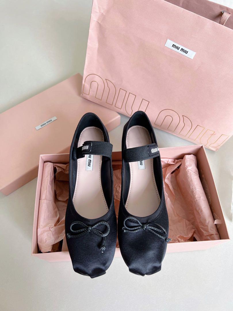 国内発送【MiuMiu】サテンバレリーナシューズ ブラック MIU MIU サテンバレリーナ シューズ BLACK レディース