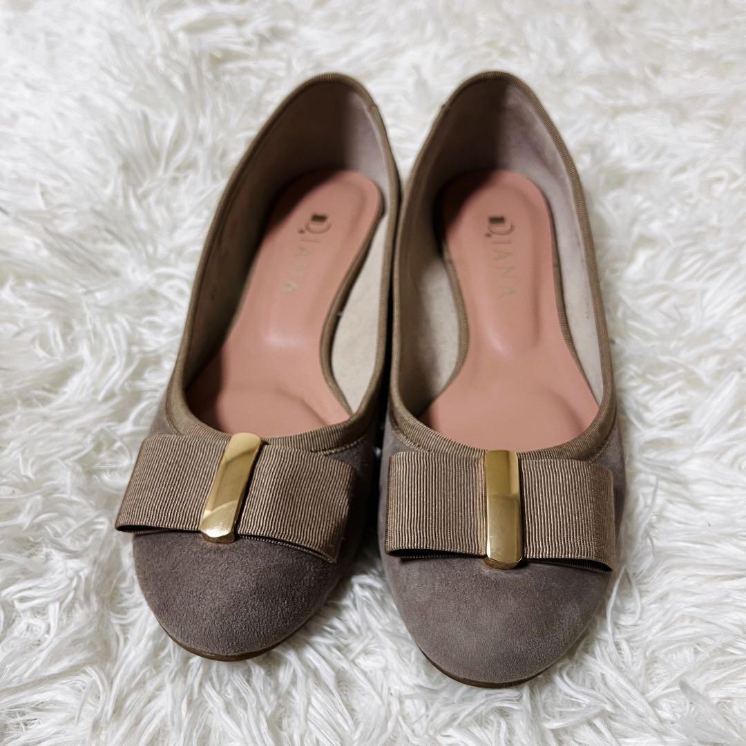 美品 DIANA ダイアナ リボン ゴールド フラットパンプス サイズ24.5