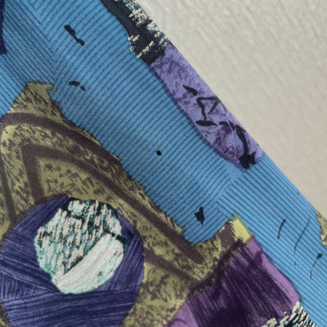 レトロ 古着 シャツ 柄シャツ 総柄 デザインシャツ パープル ブルー 長袖