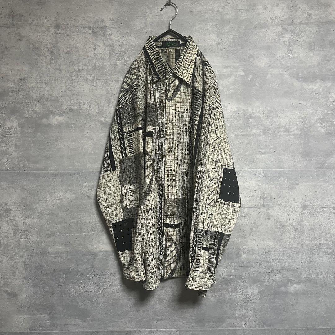 No.1802 VINTAGE ヴィンテージ 古着 総柄シャツ ポリシャツ 長袖