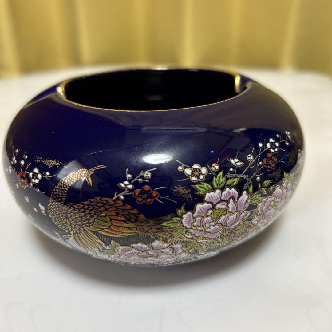九谷焼色絵花鳥図灰皿