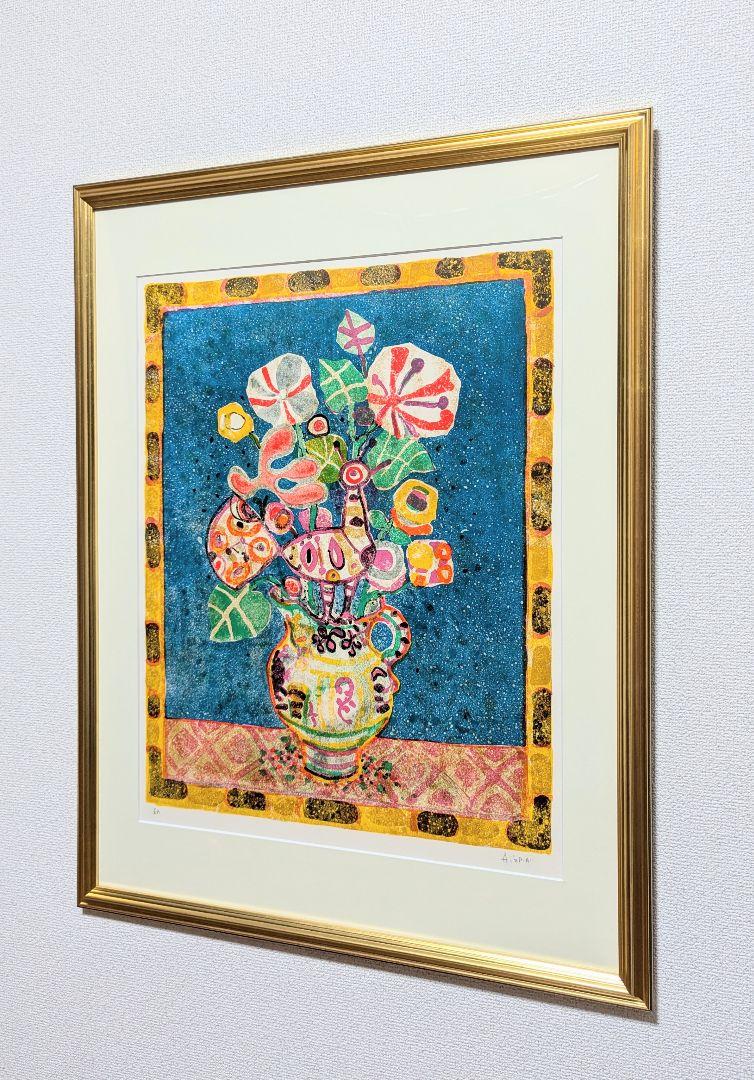 【真作】【美品】ポール・アイズピリ「ブルーバックの花束」【直筆サイン】